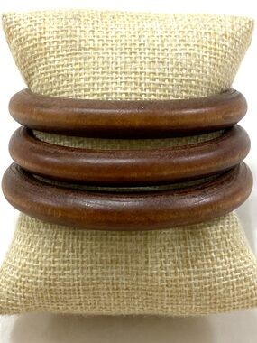 Three Wooden Bangle Bracelets - Warm Brown